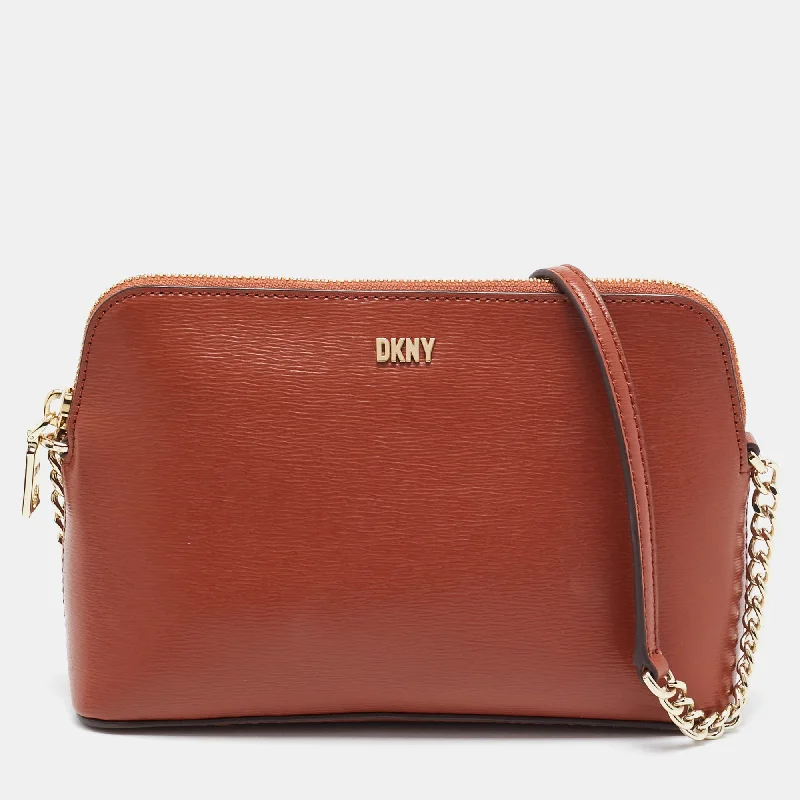 Women's Crossbody Bag with Chain Strap in Gold for a Glamorous TouchDkny Brown Leather Dome Crossbody Bag Women's Crossbody Bag with Chain Strap in Gold for a Glamorous TouchDkny Brown Leather Dome Crossbody Bag