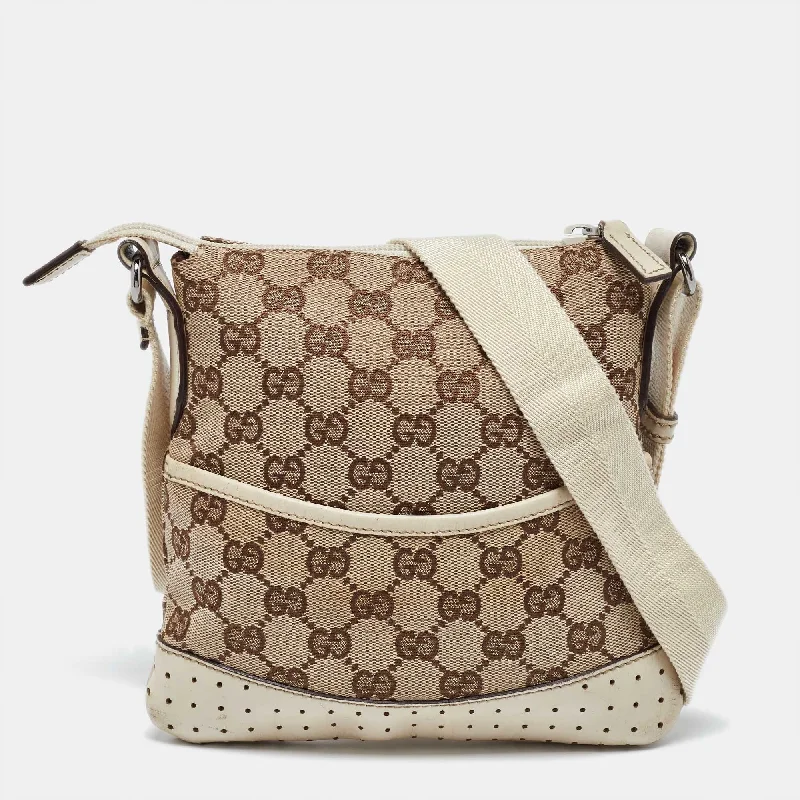 Medium - sized Canvas Crossbody Bag in Beige with Floral Print for Spring OutingsGucci Beige Gg Canvas And Leather Crossbody Bag Medium - sized Canvas Crossbody Bag in Beige with Floral Print for Spring OutingsGucci Beige Gg Canvas And Leather Crossbody Bag