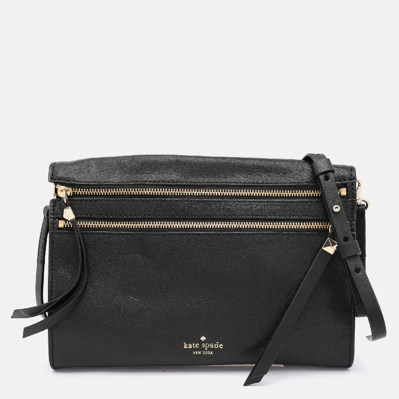Women's Crossbody Bag with Zippered Pocket on the Back in Red for SecurityKate Spade Black Leather Social Butterfly Skyler Crossbody Bag