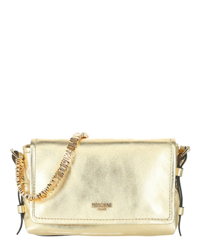Metallic Crossbody Bag in Silver for New Year's Eve and Special CelebrationsLogo-Lettering Metallic Crossbody Bag Metallic Crossbody Bag in Silver for New Year's Eve and Special CelebrationsLogo-Lettering Metallic Crossbody Bag