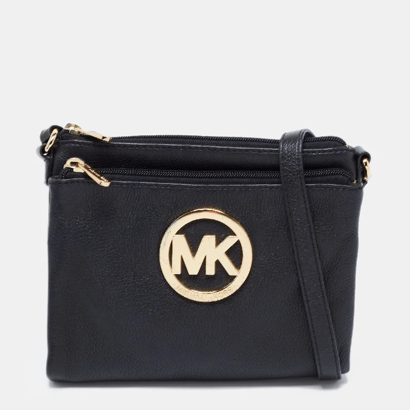 Women's Small Leather Crossbody Bag in Black with Gold Hardware for Evening PartiesMichael Michael Kors Leather Fulton Crossbody Bag Women's Small Leather Crossbody Bag in Black with Gold Hardware for Evening PartiesMichael Michael Kors Leather Fulton Crossbody Bag