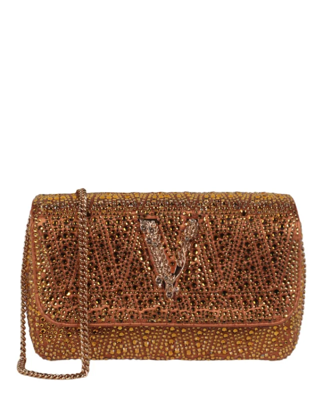 Women's Small Leather Crossbody Bag in Black with Gold Hardware for Evening PartiesMini Crystal Virtus Crossbody Bag Women's Small Leather Crossbody Bag in Black with Gold Hardware for Evening PartiesMini Crystal Virtus Crossbody Bag
