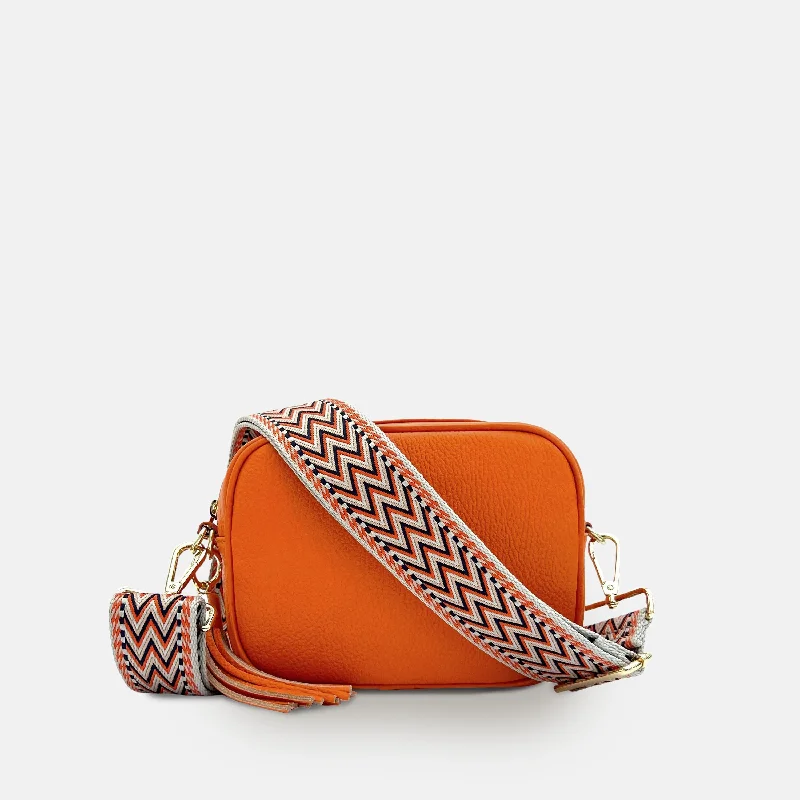 Women's Crossbody Bag with Adjustable Strap in Orange for Customizable ComfortOrange Leather Crossbody Bag With Grey Boho Strap Women's Crossbody Bag with Adjustable Strap in Orange for Customizable ComfortOrange Leather Crossbody Bag With Grey Boho Strap