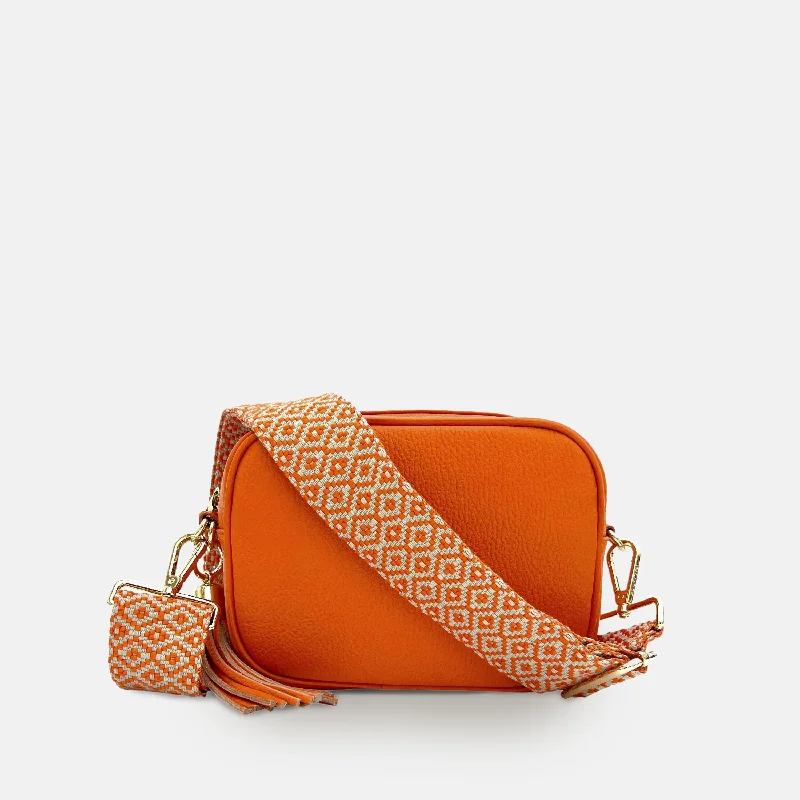 Embroidered Silk Crossbody Bag in Purple for Formal Events and WeddingsOrange Leather Crossbody Bag With Orange Cross-Stitch Strap Embroidered Silk Crossbody Bag in Purple for Formal Events and WeddingsOrange Leather Crossbody Bag With Orange Cross-Stitch Strap