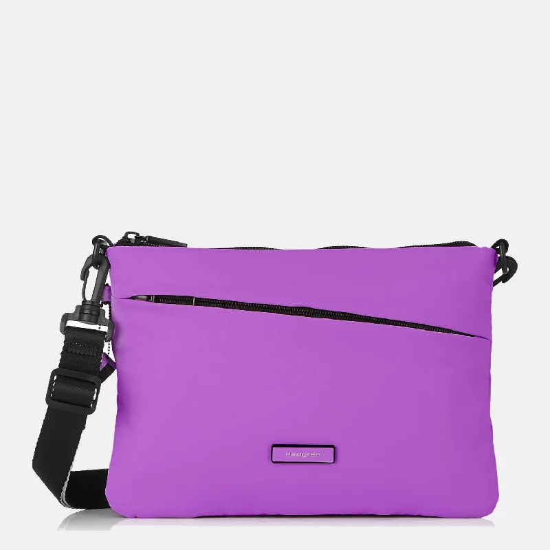 Women's Small Leather Crossbody Bag in Black with Gold Hardware for Evening PartiesOrbit Flat Crossbody In Violet Berry Women's Small Leather Crossbody Bag in Black with Gold Hardware for Evening PartiesOrbit Flat Crossbody In Violet Berry