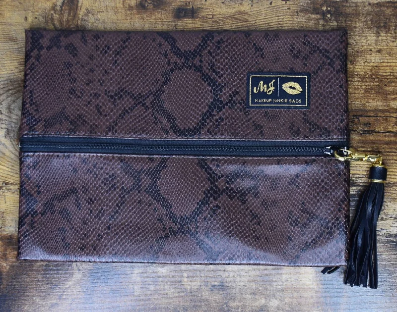 Leather - Trimmed Denim Crossbody Bag in Blue for a Vintage - Inspired LookPython Gold Label Bag In Brown Leather - Trimmed Denim Crossbody Bag in Blue for a Vintage - Inspired LookPython Gold Label Bag In Brown