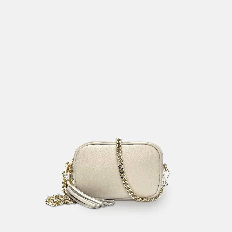 Medium - sized Canvas Crossbody Bag in Beige with Floral Print for Spring OutingsThe Mini Tassel Stone Leather Phone Bag With Gold Chain Crossbody Strap Medium - sized Canvas Crossbody Bag in Beige with Floral Print for Spring OutingsThe Mini Tassel Stone Leather Phone Bag With Gold Chain Crossbody Strap