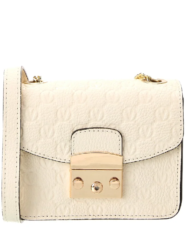 Women's Crossbody Bag with Zippered Pocket on the Back in Red for SecurityValentino by Mario Valentino Bijou Dollaro Monogram Leather Crossbody Women's Crossbody Bag with Zippered Pocket on the Back in Red for SecurityValentino by Mario Valentino Bijou Dollaro Monogram Leather Crossbody