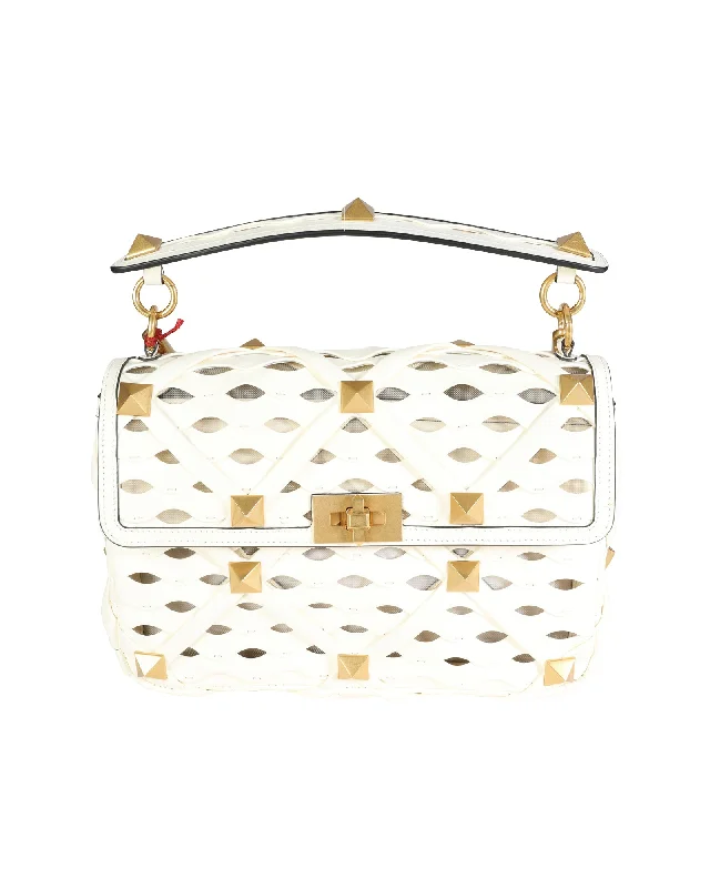 Quilted Leather Crossbody Bag in Cream for a Classic and Elegant AppearanceValentino Ivory Nappa Leather Large Roman Stud Shoulder Bag Quilted Leather Crossbody Bag in Cream for a Classic and Elegant AppearanceValentino Ivory Nappa Leather Large Roman Stud Shoulder Bag