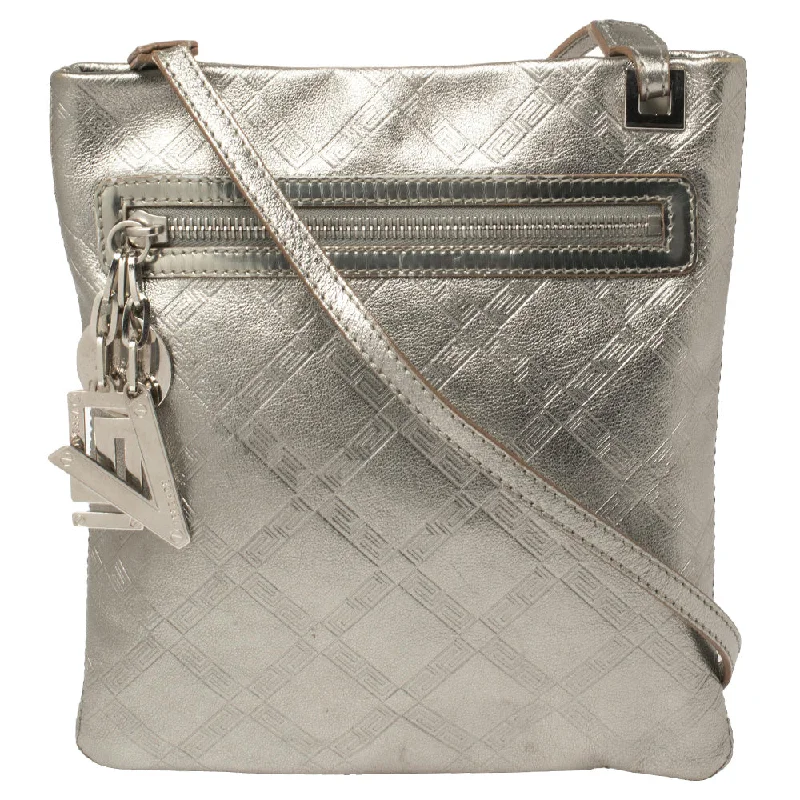 Leather - Trimmed Denim Crossbody Bag in Blue for a Vintage - Inspired LookVersace Silver Leather Slim Crossbody Bag Leather - Trimmed Denim Crossbody Bag in Blue for a Vintage - Inspired LookVersace Silver Leather Slim Crossbody Bag