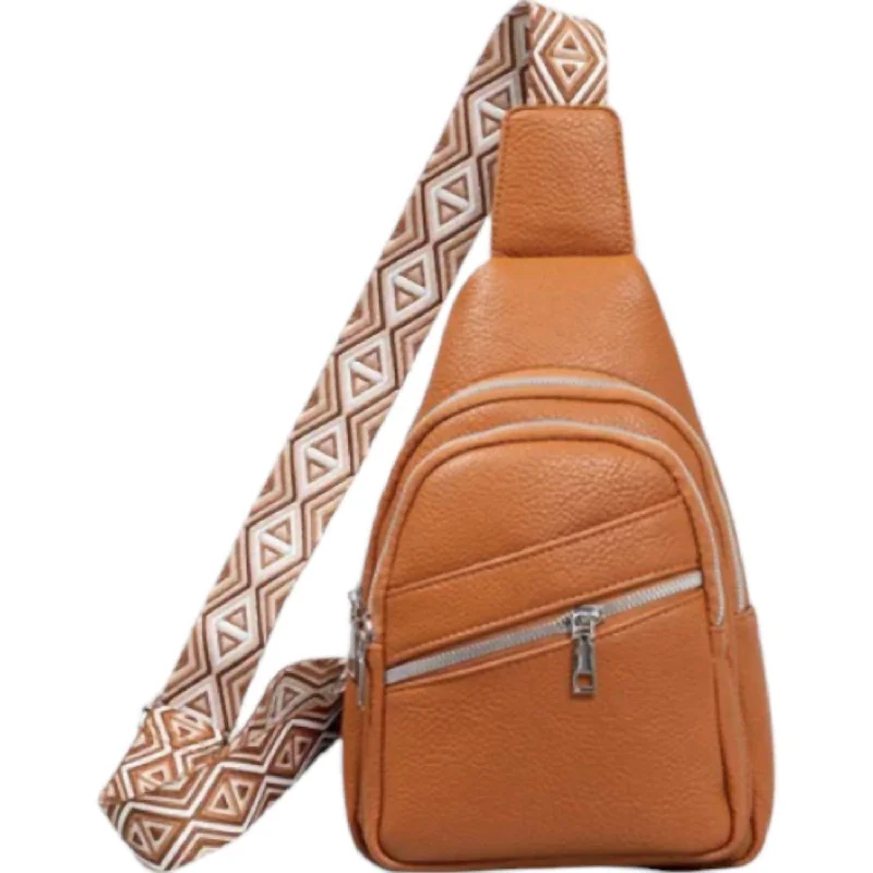 Leather - Trimmed Denim Crossbody Bag in Blue for a Vintage - Inspired LookWomen's Destiny Crossbody Sling Bag In Camel Leather - Trimmed Denim Crossbody Bag in Blue for a Vintage - Inspired LookWomen's Destiny Crossbody Sling Bag In Camel