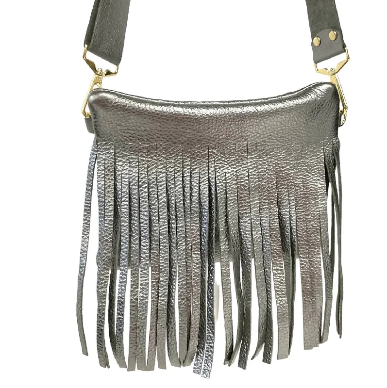 Women's Crossbody Bag with Chain Strap in Gold for a Glamorous TouchWomen's Newport Leather Fringe Crossbody Bag In Gumetal Women's Crossbody Bag with Chain Strap in Gold for a Glamorous TouchWomen's Newport Leather Fringe Crossbody Bag In Gumetal