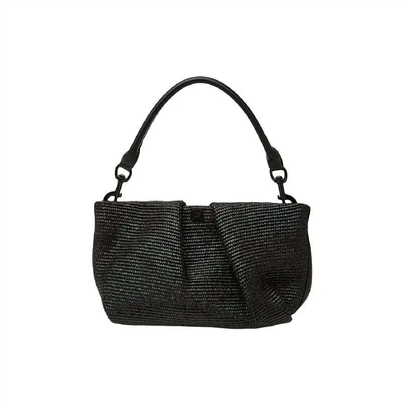 Leather - Trimmed Denim Crossbody Bag in Blue for a Vintage - Inspired LookWomen's Savannah Handbag In Black Raffia Leather - Trimmed Denim Crossbody Bag in Blue for a Vintage - Inspired LookWomen's Savannah Handbag In Black Raffia