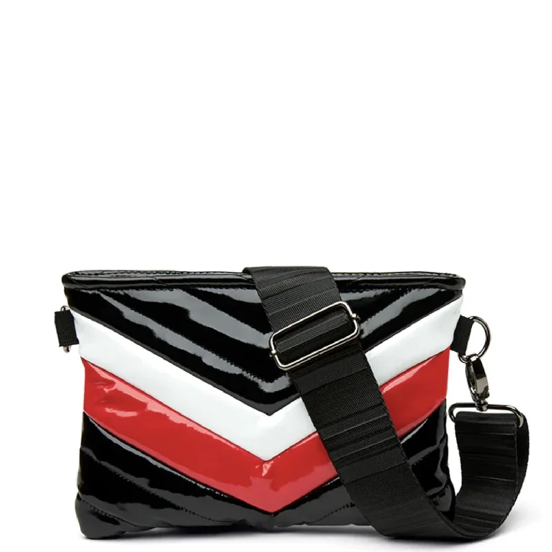 Metallic Crossbody Bag in Silver for New Year's Eve and Special CelebrationsWomen's Vonn Chevron Crossbody Bag In Black Patent/red/white V Colorblock Metallic Crossbody Bag in Silver for New Year's Eve and Special CelebrationsWomen's Vonn Chevron Crossbody Bag In Black Patent/red/white V Colorblock